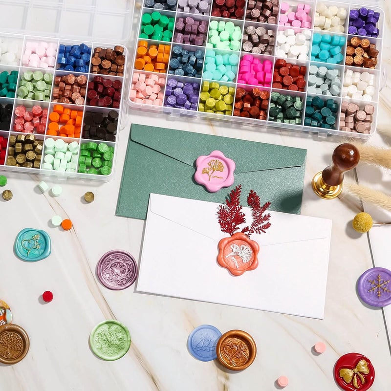 Caffox 1456Pcs Sealing Wax Beads Kit, Letter Wax Seal Stamp, 56 Colors - Image 2